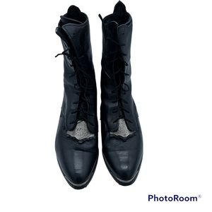 Kiltie boots with silver charm, frontier, Victorian, lace up leather heeled boot